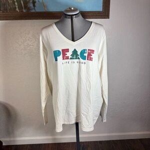 Life Is Good Oatmeal Tee Women’s Size XXL Long Sleeve V Neck